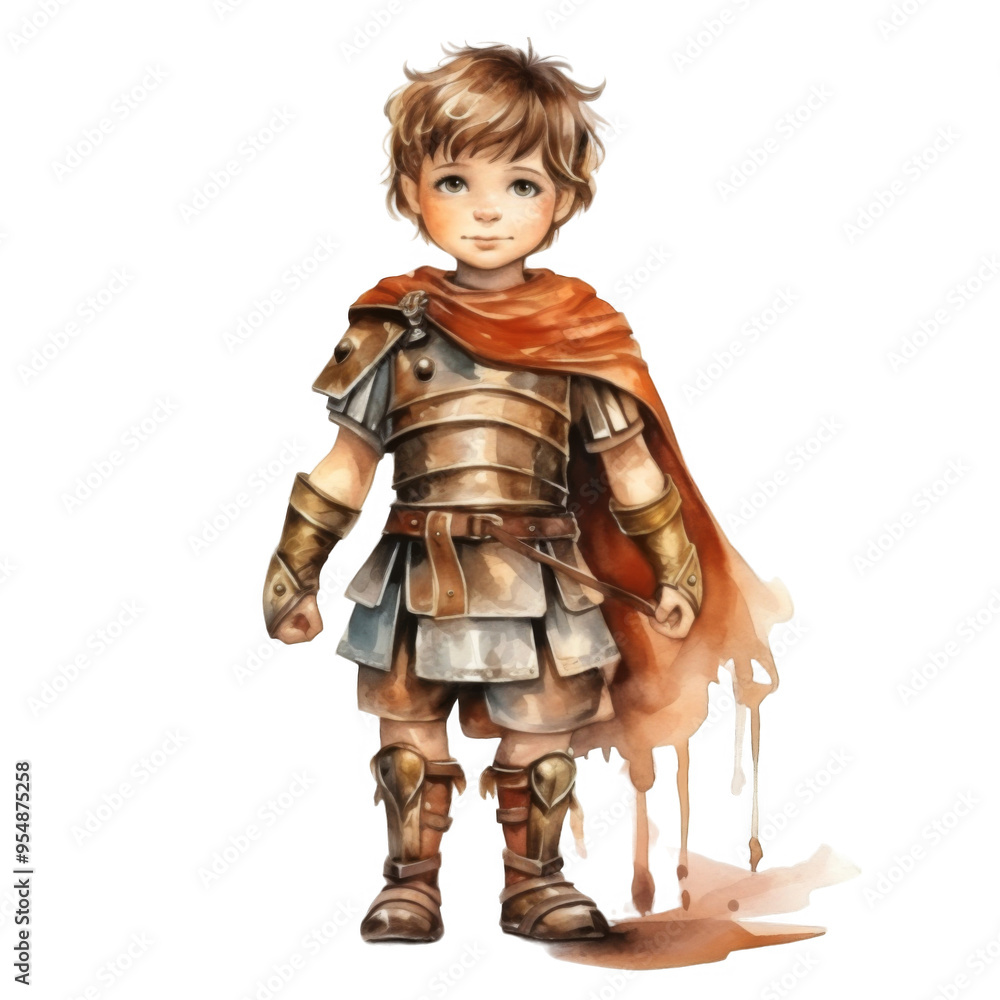 Young Boy Dressed as a Roman Soldier with a Red Cloak Young Boy Dressed as a Roman Soldier with a Red Cloak
