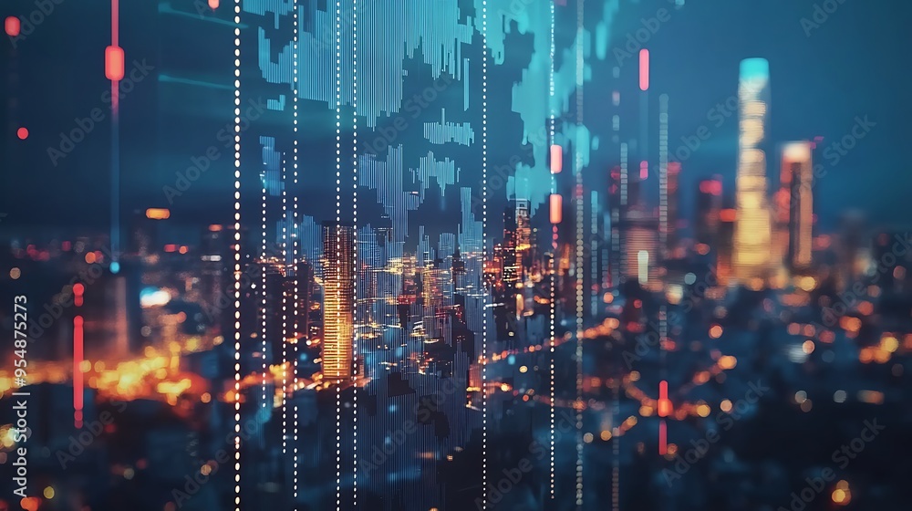 Cityscape at Night with Data Overlay Cityscape at Night with Data Overlay