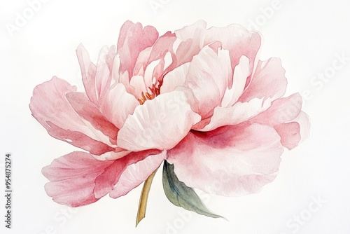 Fototapeta Naklejka Na Ścianę i Meble -  Watercolor Painting of a Pink Peony Flower.