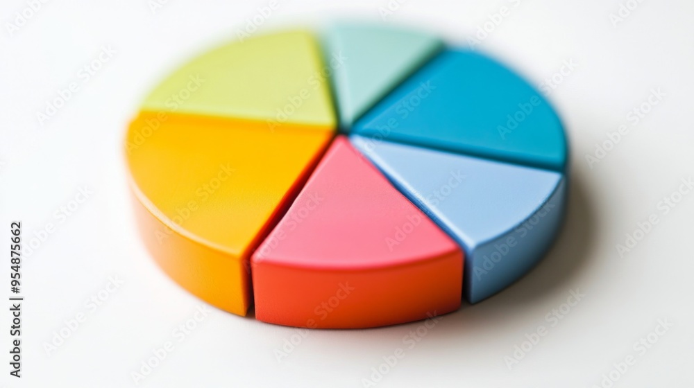 Obraz premium A close-up of a colorful pie chart on a white background, with segments clearly labeled and distinct colors, showcasing data visualization