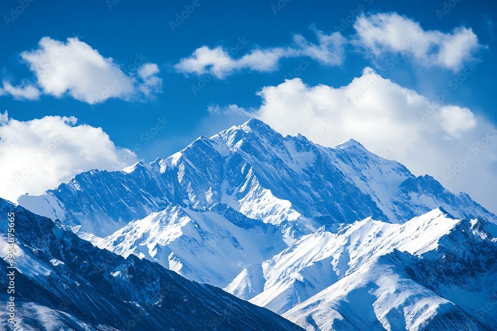 Majestic Snow-Capped Mountain Peak Under a Blue Sky Majestic Snow-Capped Mountain Peak Under a Blue Sky
