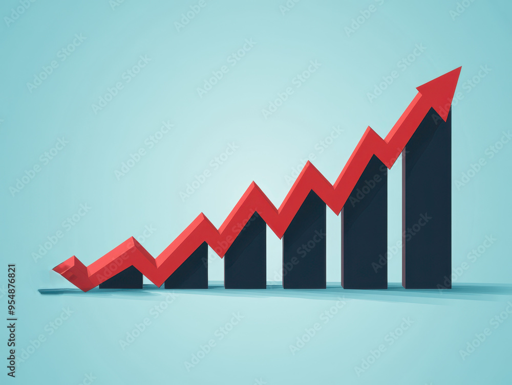 A visual representation of rising graph indicating growth and improvement in metrics. red line signifies upward trends in data analysis. A visual representation of rising graph indicating growth and improvement in metrics. red line signifies upward trends in data analysis.