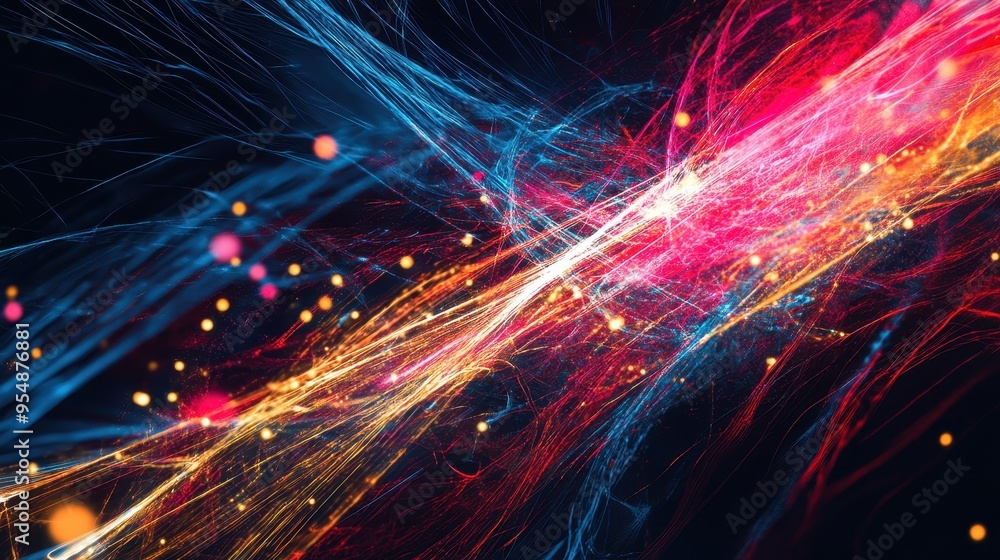Abstract Background with Vibrant Neon Lines and Glowing Particles. Abstract Background with Vibrant Neon Lines and Glowing Particles.