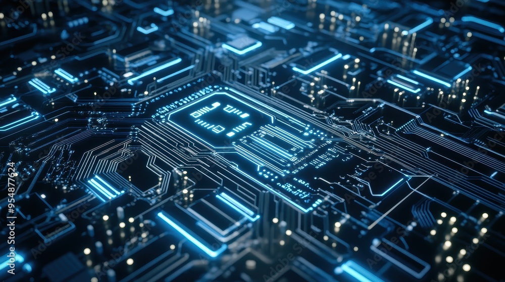 Futuristic Blue Neon Circuit Board Technology Abstract Background. Futuristic Blue Neon Circuit Board Technology Abstract Background.