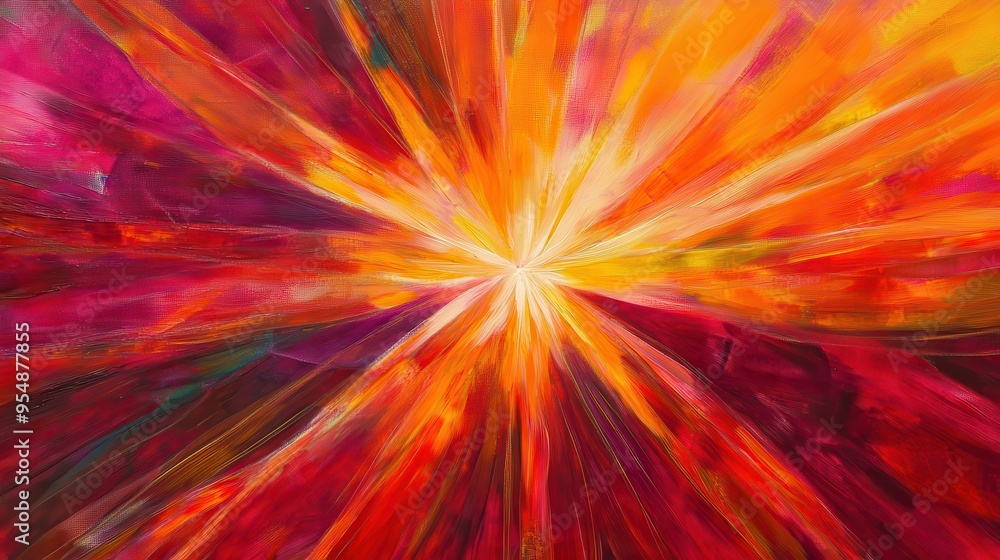 Abstract Red and Orange Radiating Sunburst Painting. Abstract Red and Orange Radiating Sunburst Painting.
