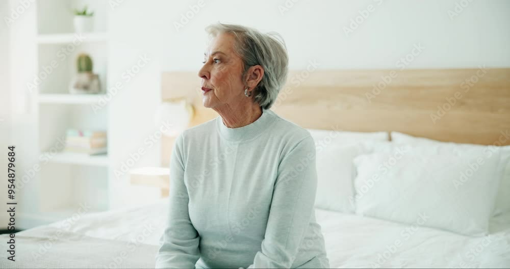 Senior woman, thinking and relax in home for memory, weekend and retirement decision on bed. Elderly female person, wonder and contemplating for choice, dementia and reflection for past mistake Senior woman, thinking and relax in home for memory, weekend and retirement decision on bed. Elderly female person, wonder and contemplating for choice, dementia and reflection for past mistake