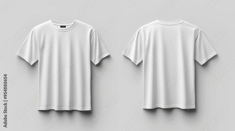 Front and white view Plain White TShirt mockup placed against a white Neutral Background suitable for Fashion Media use Front and white view Plain White TShirt mockup placed against a white Neutral Background suitable for Fashion Media use