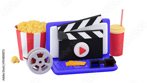 3d Online cinema movie concept Creative social media mobile modern playing video make money