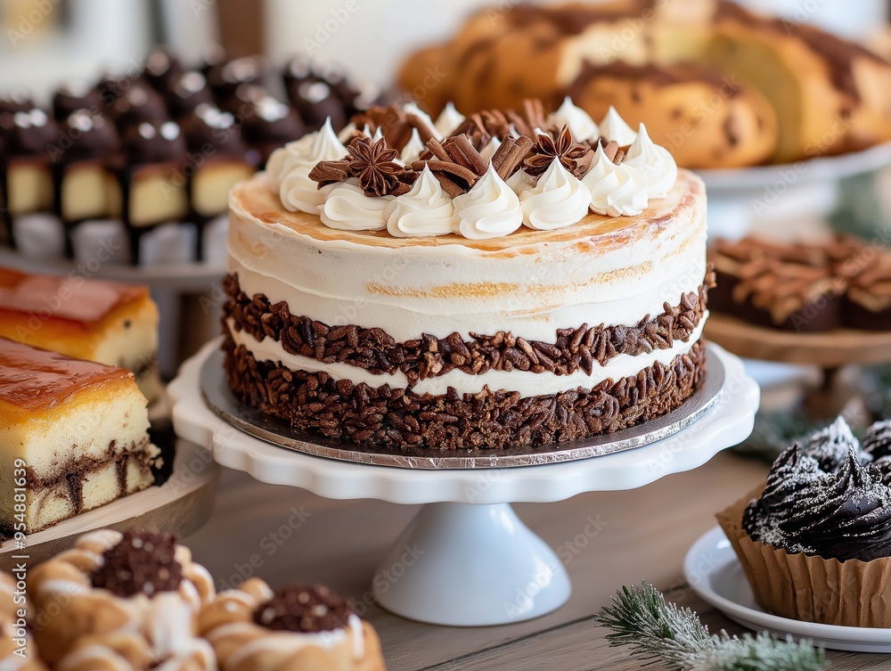 Oktoberfest dessert table featuring apple strudel and Black Forest cake, sweet treats for the festive occasion Oktoberfest dessert table featuring apple strudel and Black Forest cake, sweet treats for the festive occasion