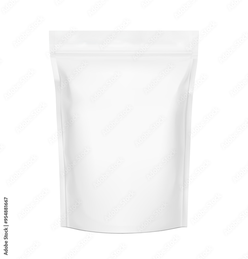 Realistic stand up pouch bag with zip lock mockup. Front view. Vector illustration isolated on white background. Ready for your design. EPS10. Realistic stand up pouch bag with zip lock mockup. Front view. Vector illustration isolated on white background. Ready for your design. EPS10.