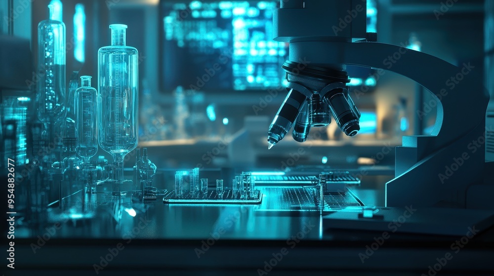 Sci-Fi Laboratory Microscope and Glassware Sci-Fi Laboratory Microscope and Glassware