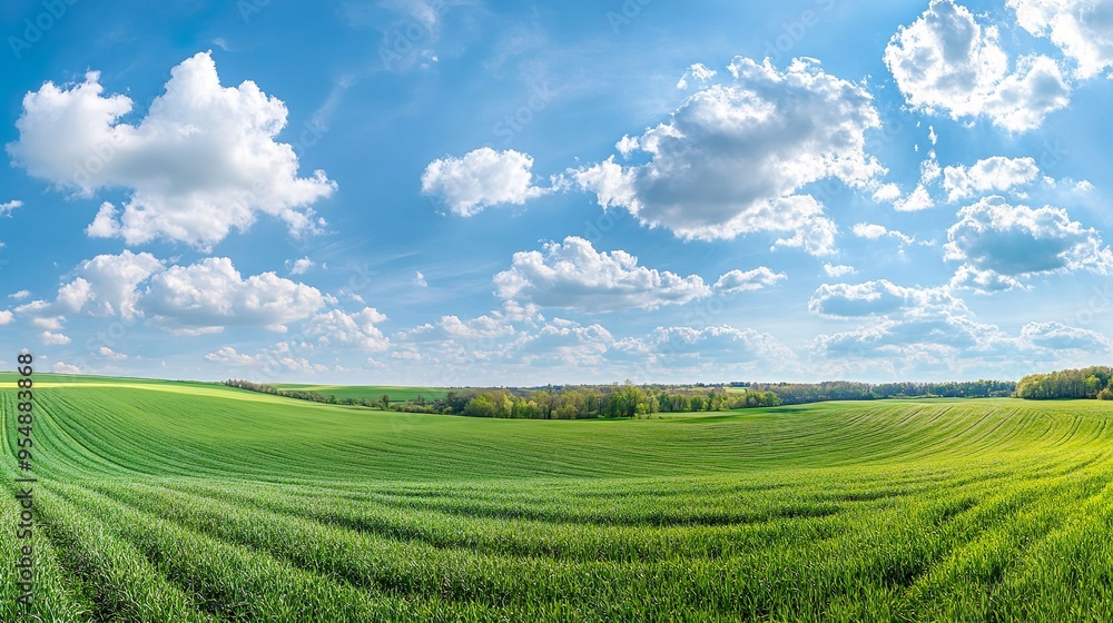 A large field of green grass with a clear blue sky A large field of green grass with a clear blue sky
