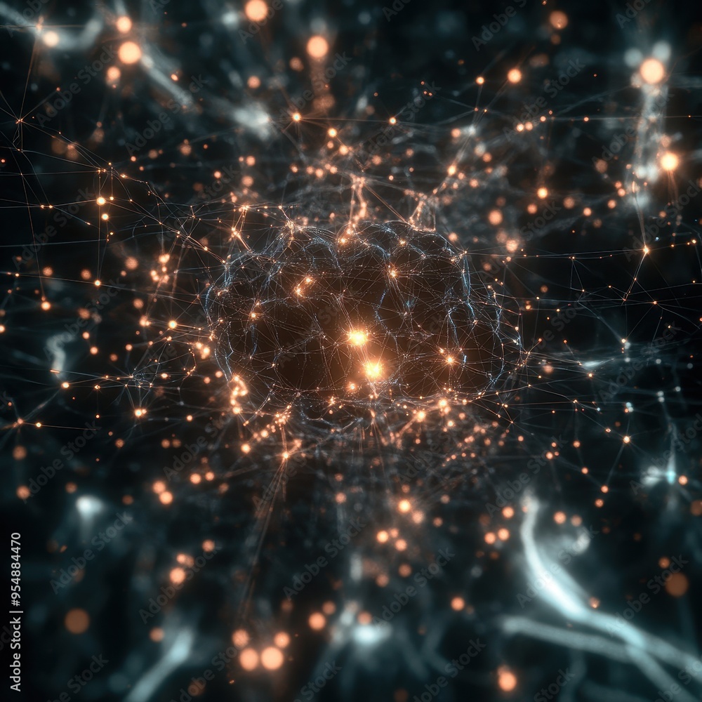 Obraz premium Abstract Network Connection with Glowing Lights - Digital Technology Background