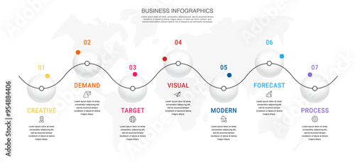 Vector template circle infographics. Modern business concept with seven options and parts. 7 steps for content, flowchart, timeline, levels