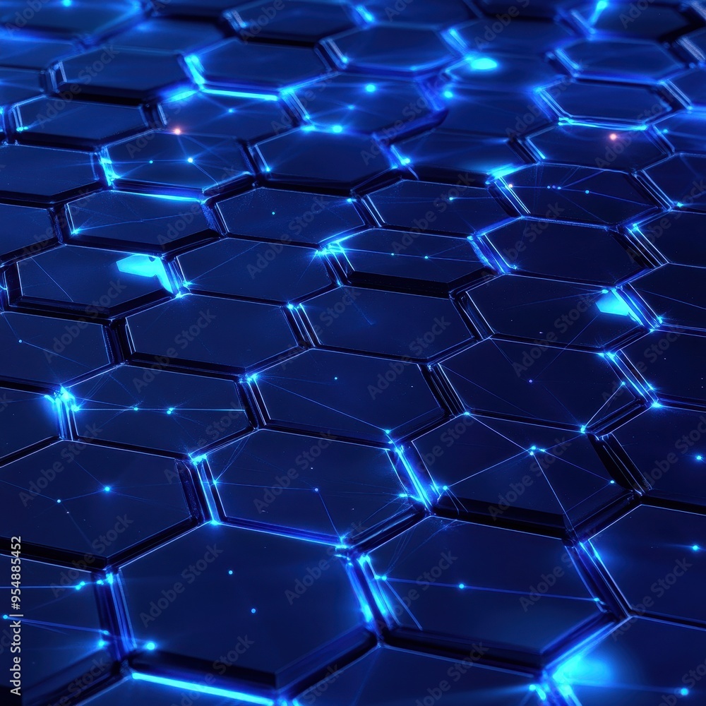 Abstract Blue Hexagon Pattern with Glowing Lines and Connections - Technology Background Abstract Blue Hexagon Pattern with Glowing Lines and Connections - Technology Background