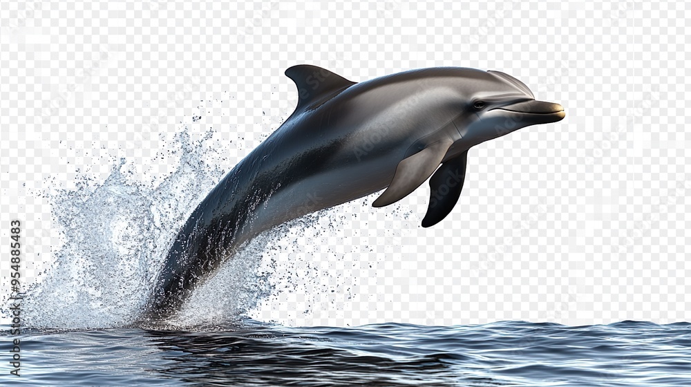 Fototapeta premium A dolphin is leaping out of the water, creating a splash
