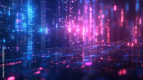 Abstract Neon Glow Digital Background with Pink and Blue Lights.