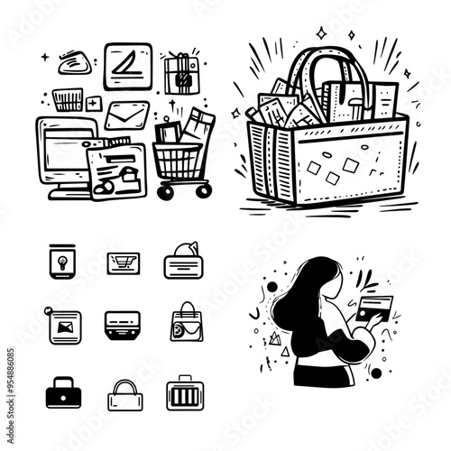 Cyber Monday Shopping Spree Online Deals & E-commerce Illustrations