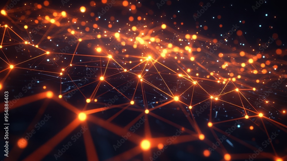 Obraz premium Abstract Network Connection with Glowing Lights - Digital Technology Background.