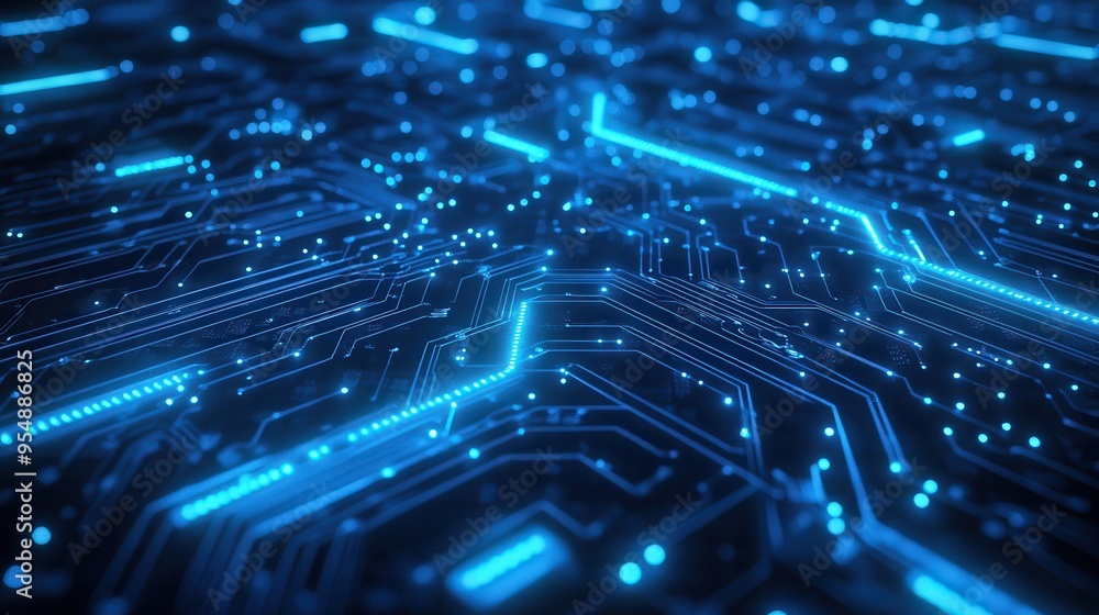 Abstract Blue Circuit Board Background with Glowing Lines and Dots. Abstract Blue Circuit Board Background with Glowing Lines and Dots.