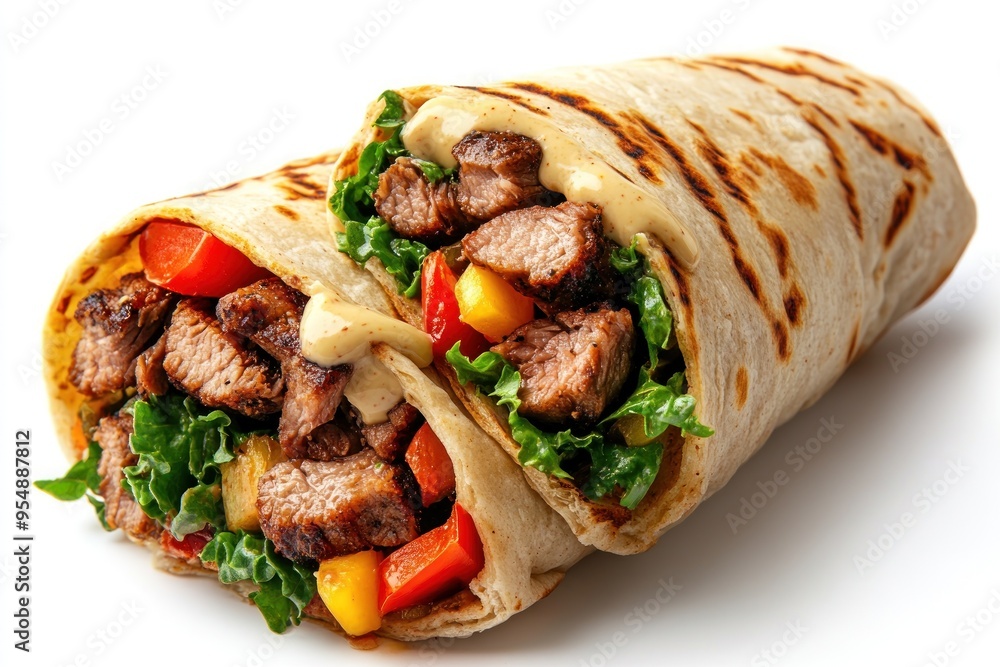Grilled Steak and Vegetable Wrap with Creamy Sauce Grilled Steak and Vegetable Wrap with Creamy Sauce