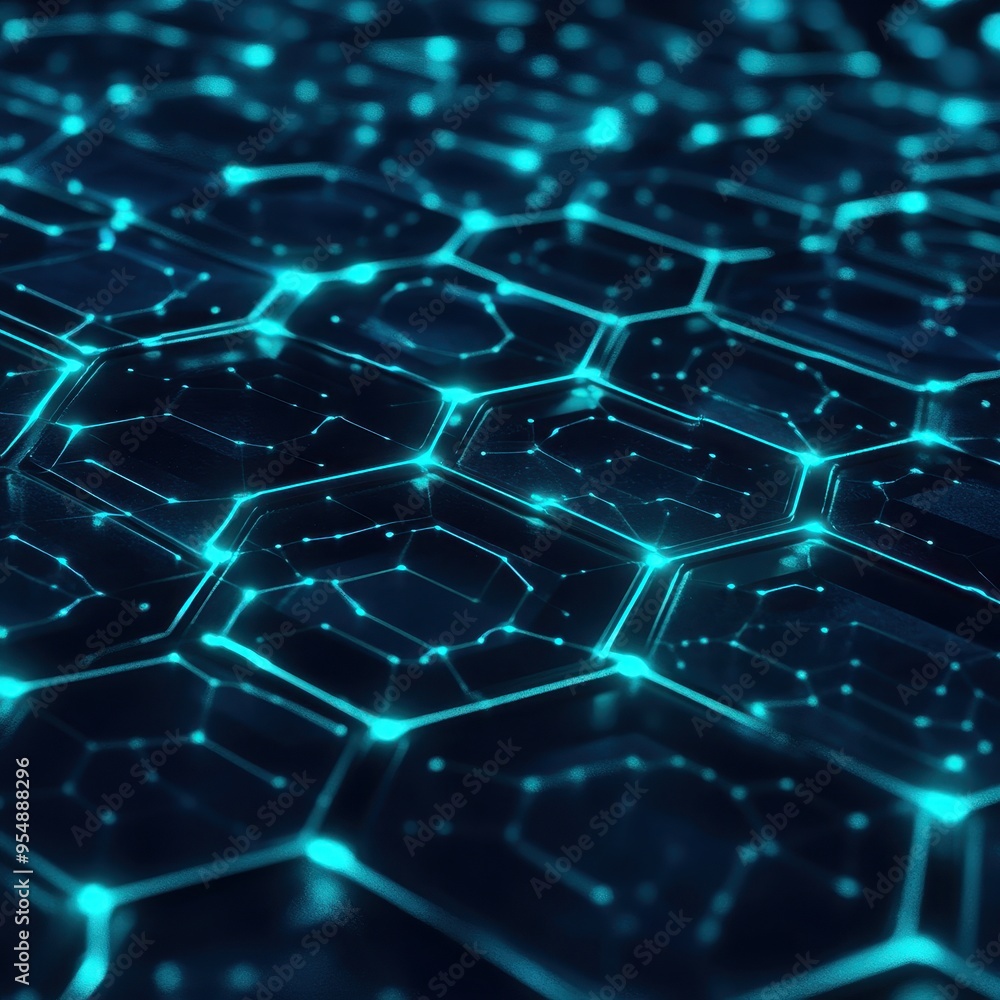 Obraz premium Abstract Blue Hexagon Pattern with Glowing Lines - Technology Background