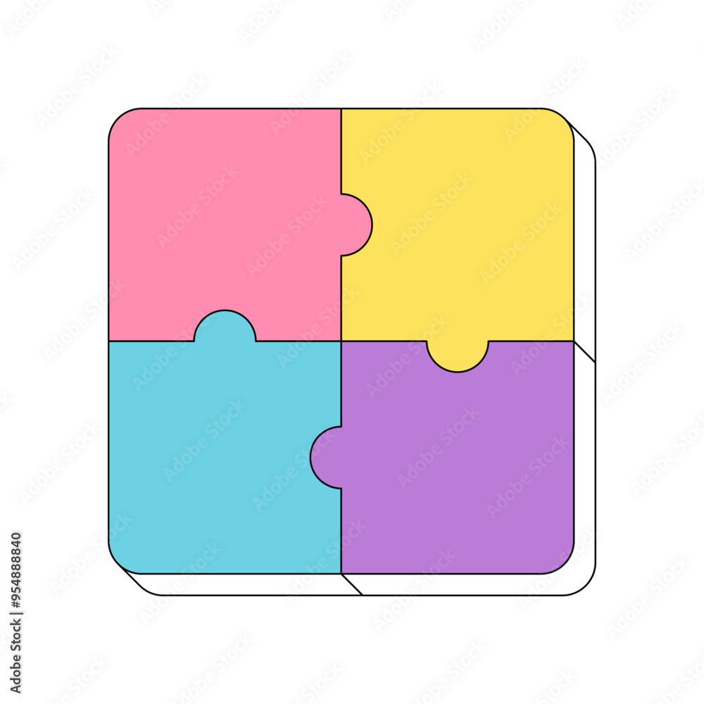PrintIsometric 3d line puzzle of four part isolated on white background. Concept of jigsaw solution, teamwork for business and infographics. Colorful vector illustration PrintIsometric 3d line puzzle of four part isolated on white background. Concept of jigsaw solution, teamwork for business and infographics. Colorful vector illustration