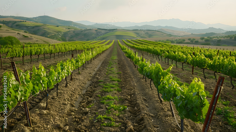 Rows of grapevines in a vineyard in Basilicata Italy with volcanic soil. Rows of grapevines in a vineyard in Basilicata Italy with volcanic soil.