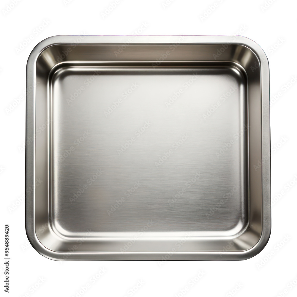 Stainless steel empty tray top view isolated on transparent background Stainless steel empty tray top view isolated on transparent background