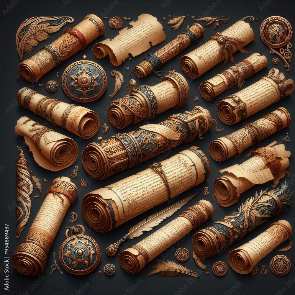 Set of ancient parchment scrolls, cut out
Set of ancient parchment scrolls, cut out