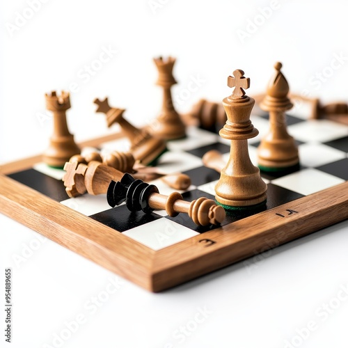 A detailed chessboard with pieces set up, isolated on white photo