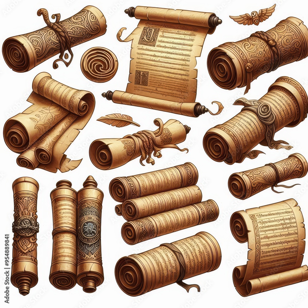 Set of ancient parchment scrolls, cut out
Set of ancient parchment scrolls, cut out