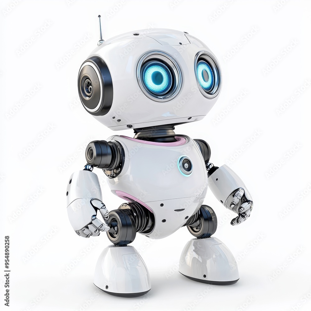 A realistic toy robot with visible joints and details, isolated on white A realistic toy robot with visible joints and details, isolated on white