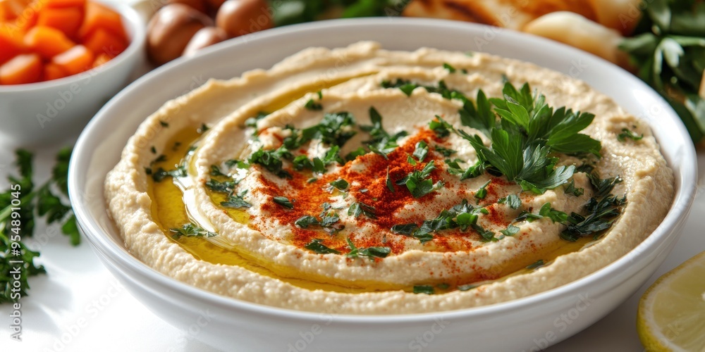 Creamy Hummus with Parsley, Olive Oil, and Paprika Creamy Hummus with Parsley, Olive Oil, and Paprika