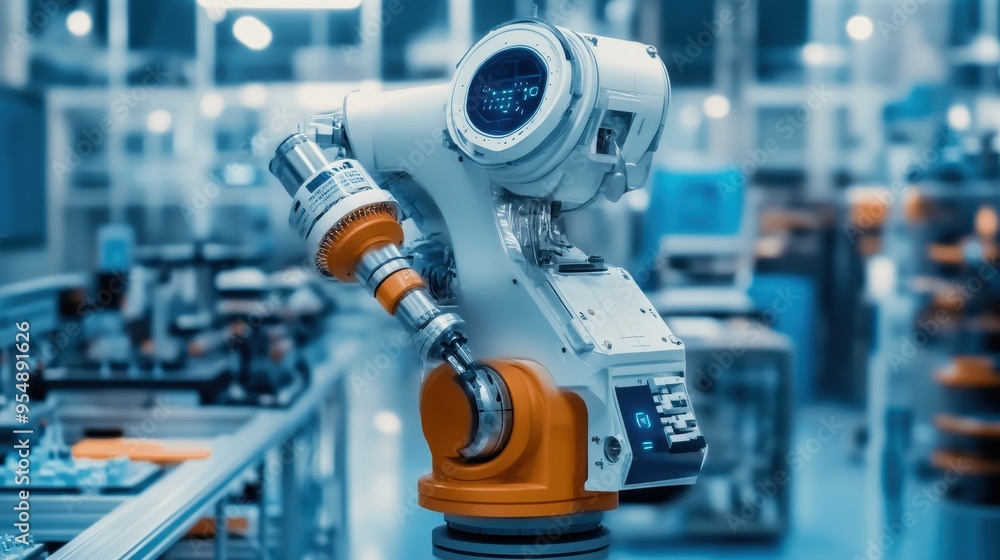 Robotic Arm in a Smart Factory, Advanced Industry Automation Technology Robotic Arm in a Smart Factory, Advanced Industry Automation Technology
