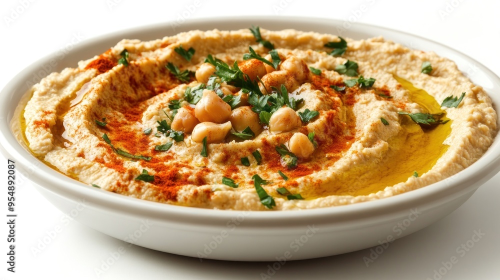 Bowl of Hummus with Chickpeas, Parsley, and Olive Oil Bowl of Hummus with Chickpeas, Parsley, and Olive Oil