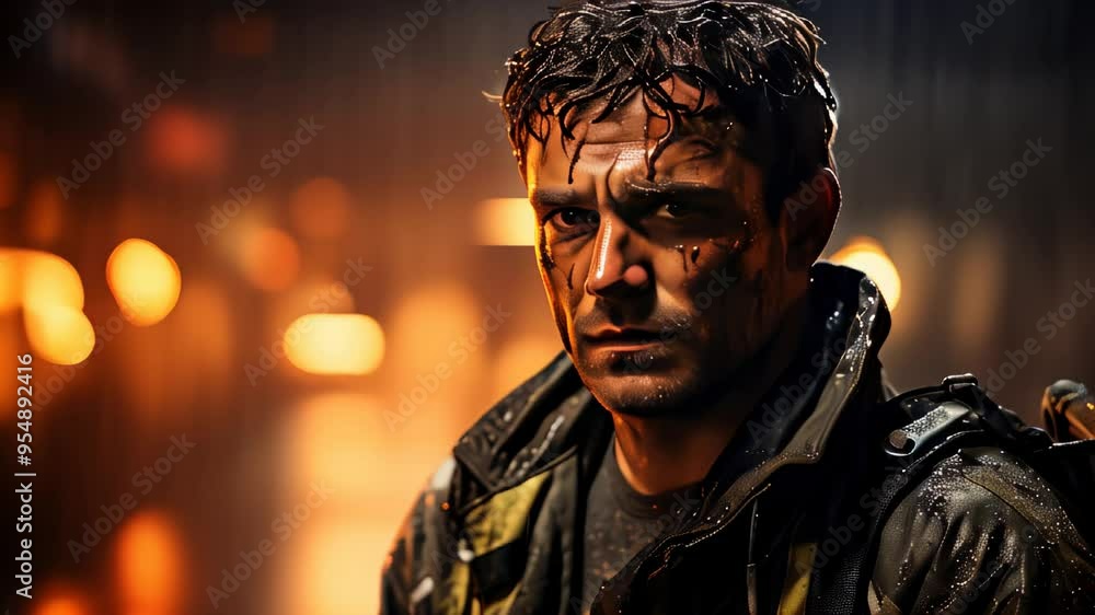 A determined man confronts challenges in a stark cityscape, revealing deep emotions. A determined man confronts challenges in a stark cityscape, revealing deep emotions.
