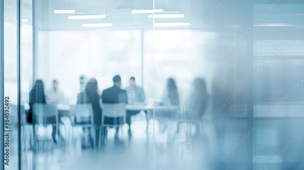 Abstract blurred business meeting in a white office space, emphasizing corporate dynamics. Abstract blurred business meeting in a white office space, emphasizing corporate dynamics.