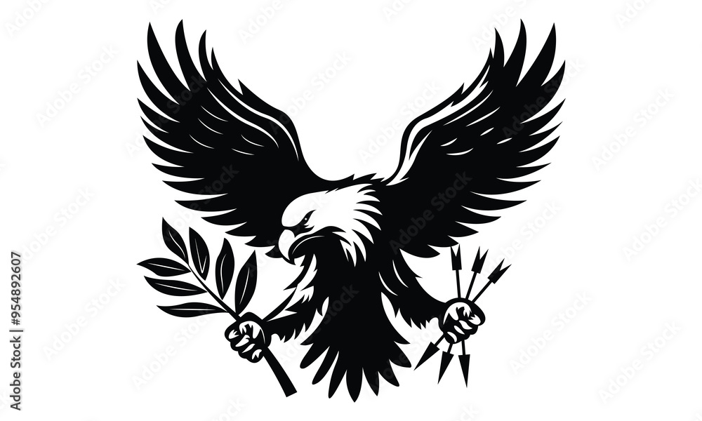 Obraz premium Flying Eagle With Arrow and Leaf vector 
