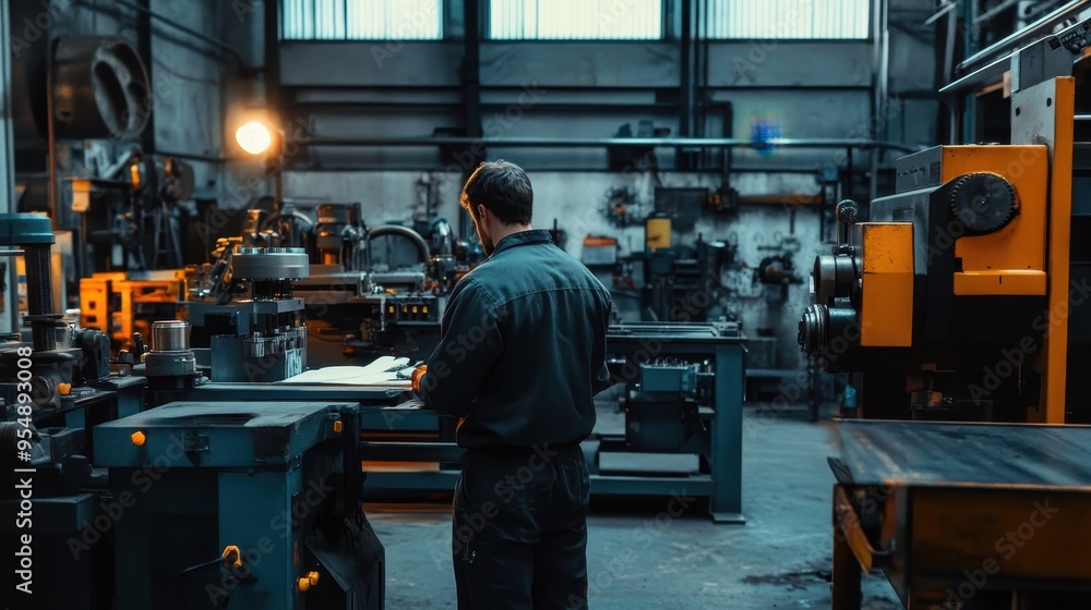 Skilled Machinist at Work in Industrial Workshop Skilled Machinist at Work in Industrial Workshop