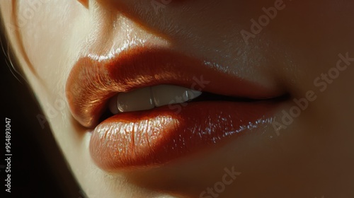 The soft glow highlights lips with a slight smile, conveying warmth and beauty in golden afternoon sunlight outdoors