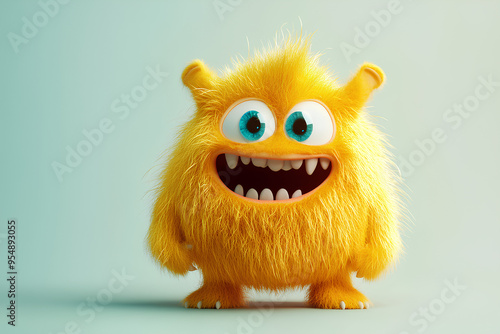 Cute yellow furry monster 3D cartoon character