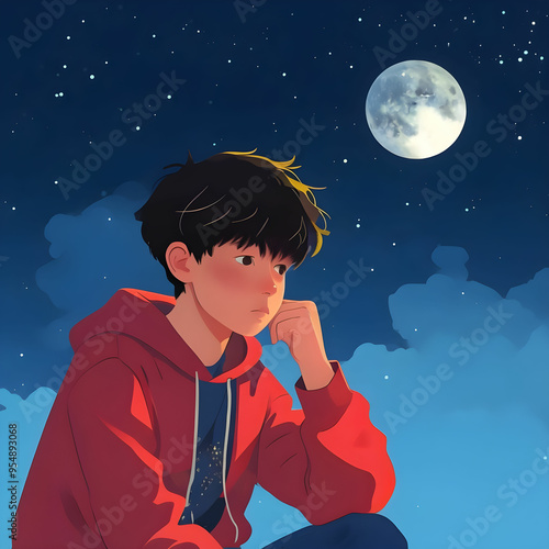 lofi boy moon night thinking one minute 