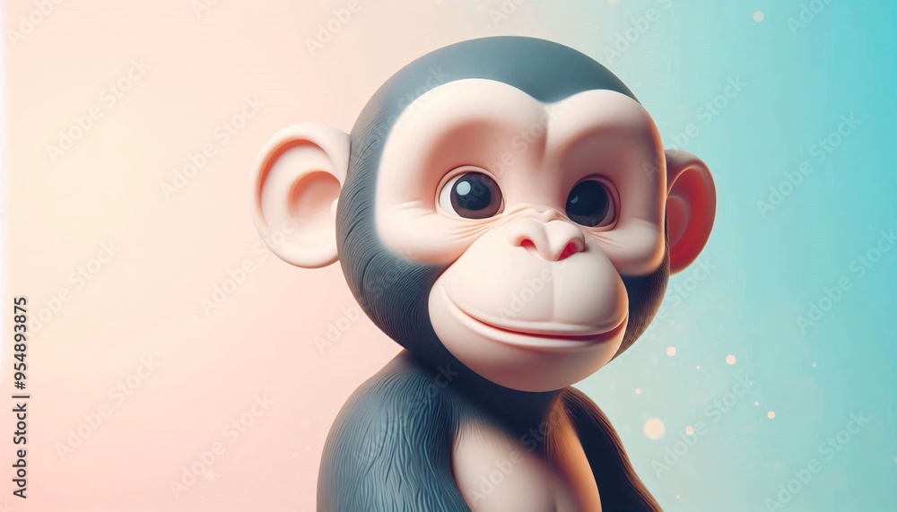 Fototapeta premium Cute Cartoon Chimpanzee Portrait with Bokeh Background