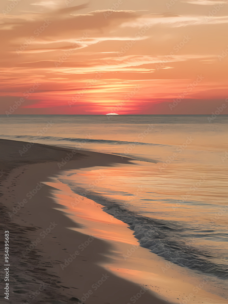 Obraz premium A serene sunset over the beach, capturing vibrant colors in the sky