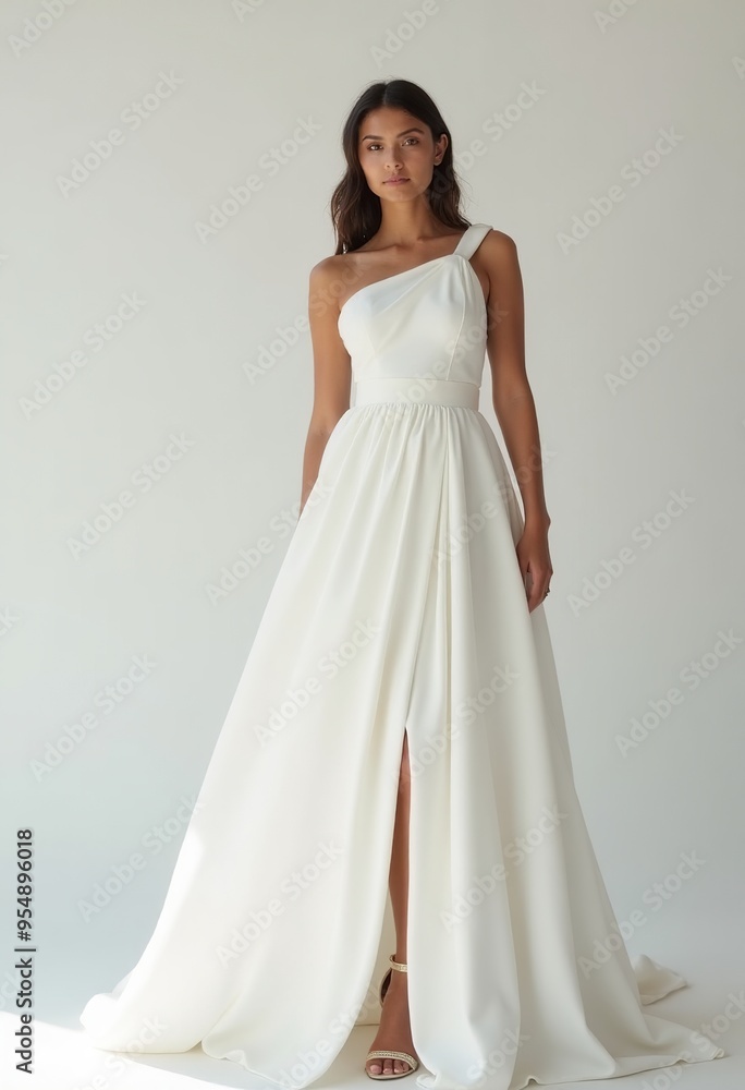 Diagonal portrait of a Mexican woman in a contemporary white couture dress, exuding elegance and sophistication. Perfect for fashion editorials and lookbooks. Diagonal portrait of a Mexican woman in a contemporary white couture dress, exuding elegance and sophistication. Perfect for fashion editorials and lookbooks.