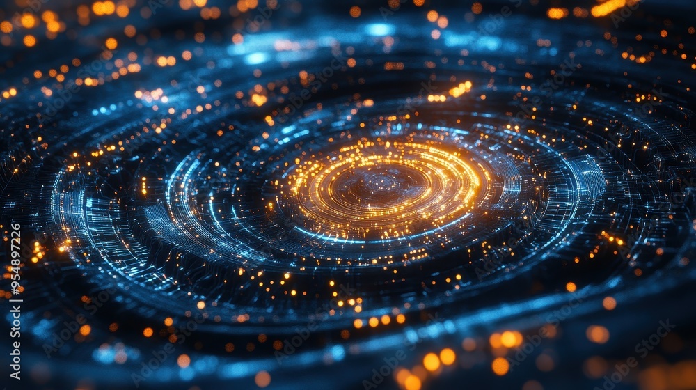 Abstract Blue and Orange Swirling Lights, Futuristic Technology Background. Abstract Blue and Orange Swirling Lights, Futuristic Technology Background.