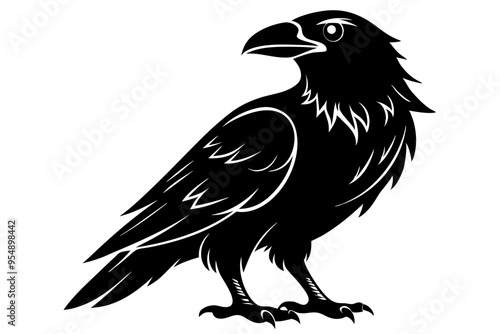 Raven silhouette vector art. Crow bird icon illustration