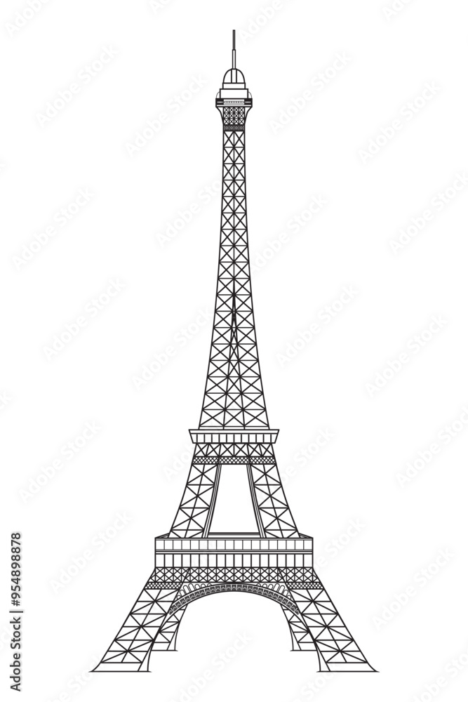 Fototapeta premium Eiffel tower Paris France drawing in vector