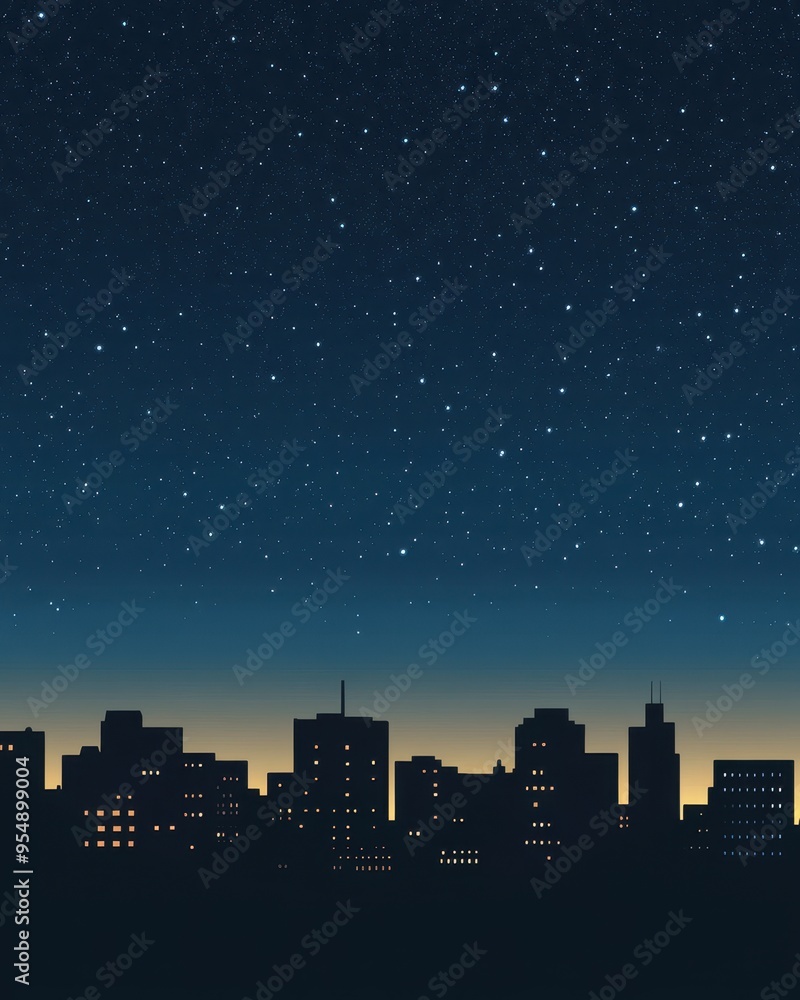 Cityscape Silhouette Against a Starry Night Sky. Cityscape Silhouette Against a Starry Night Sky.